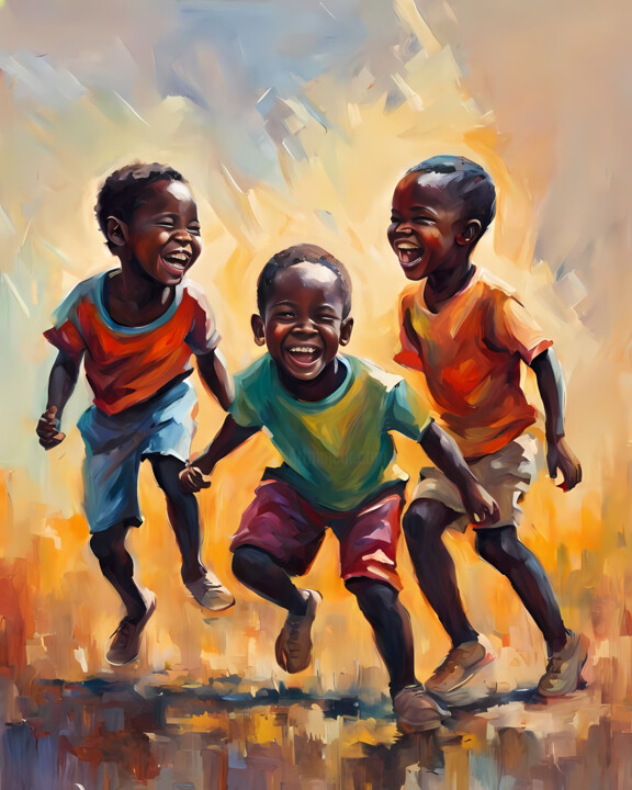 Peinture intitulée "The joy of Childhoo…" par Jafeth Moiane, Œuvre d'art originale, Acrylique
