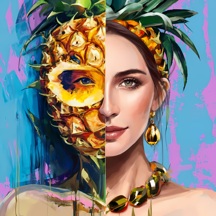 Digital Arts titled "The Pineapple Muse,…" by Jafeth Moiane, Original Artwork, Digital Painting