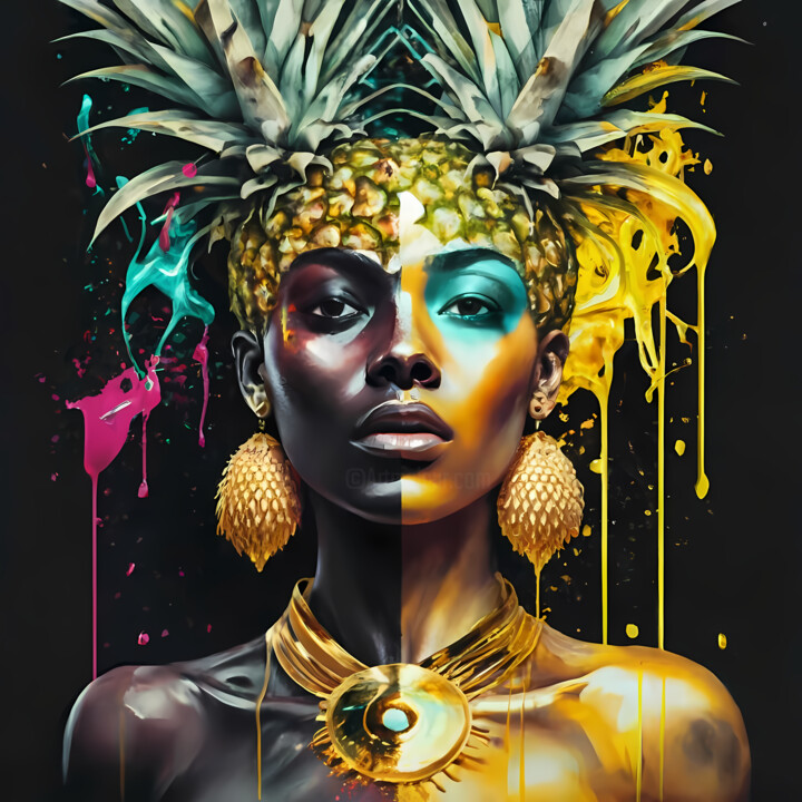 Digital Arts titled "Golden fusion: Pine…" by Jafeth Moiane, Original Artwork, Digital Painting