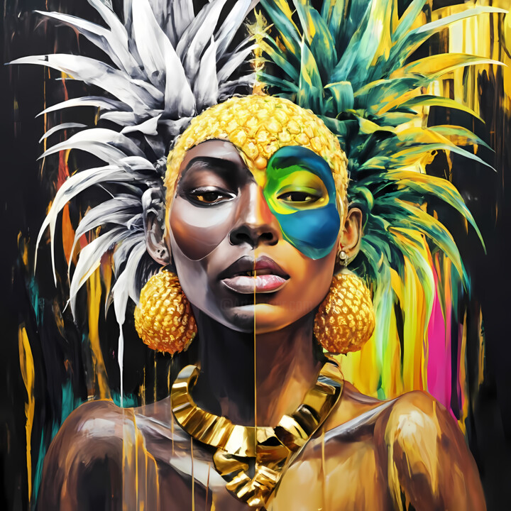Цифровое искусство под названием "Pineapple Queen, Co…" - Jafeth Moiane, Подлинное произведение искусства, Цифровая живопись