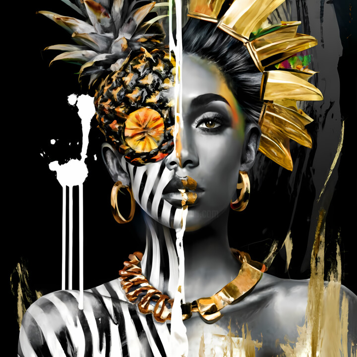Цифровое искусство под названием "Golden crowned quee…" - Jafeth Moiane, Подлинное произведение искусства, Цифровая живопись