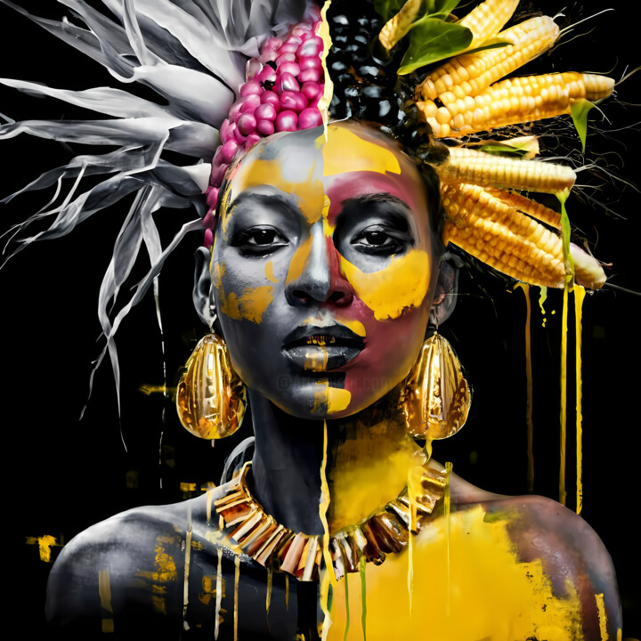 Artes digitais intitulada "Maize Queen: A Spli…" por Jafeth Moiane, Obras de arte originais, Pintura digital