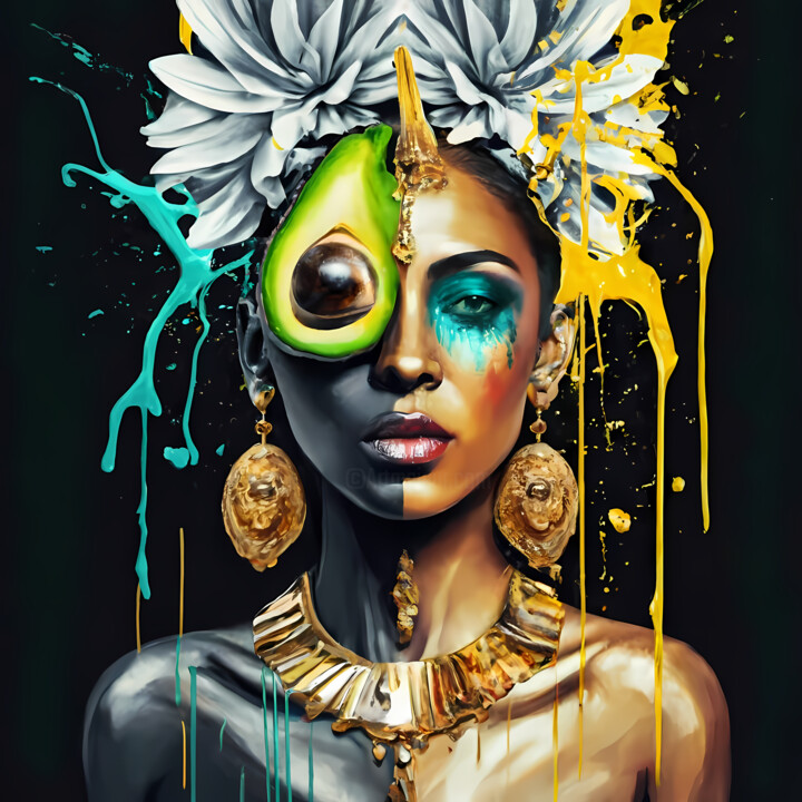 Digital Arts titled "Avocado Queen, Fash…" by Jafeth Moiane, Original Artwork, Digital Painting