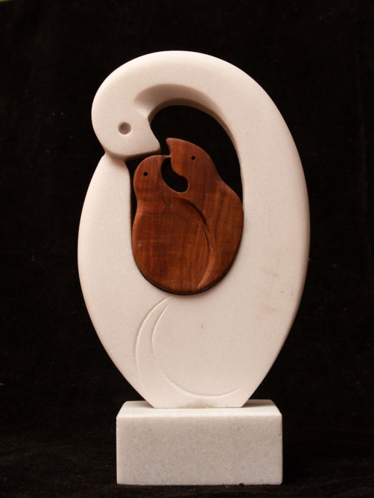 Sculptuur getiteld "Bird family" door Mladen Milanov, Origineel Kunstwerk, Steen