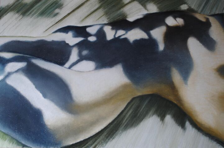 Painting titled "Blue marine" by Michel Leclercq, Original Artwork, Pastel Mounted on Wood Panel