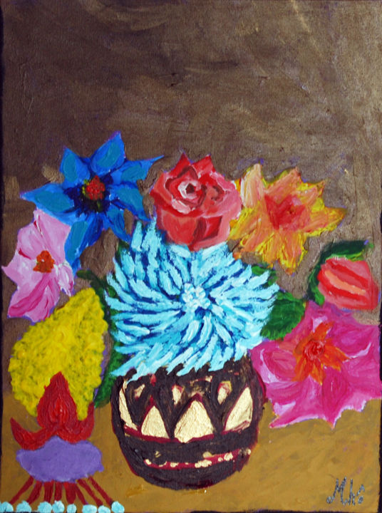 Peinture intitulée "bouquet2" par Mokhtaria Lesturgez, Œuvre d'art originale, Acrylique