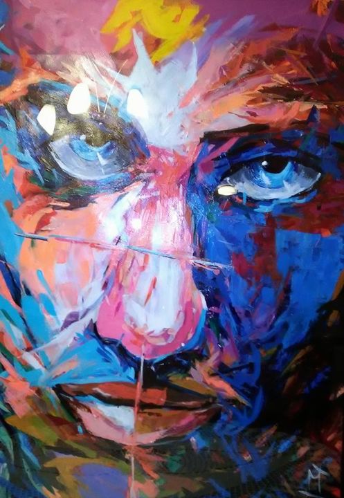Painting titled "Face to Face No2" by T. Milan, Original Artwork, Acrylic