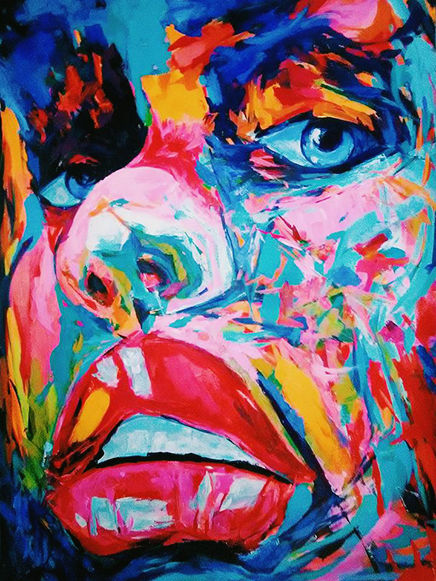 Painting titled "Faace to Face No4" by T. Milan, Original Artwork, Acrylic