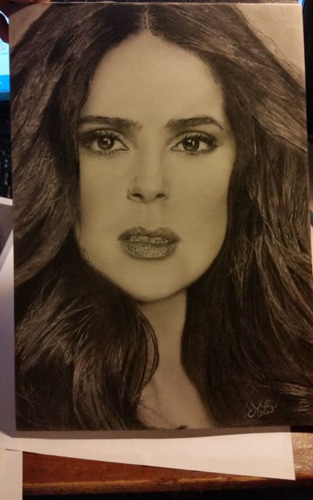 Dessin intitulée "salma-hayek4.jpg" par Mlp Passion Art, Œuvre d'art originale, Graphite