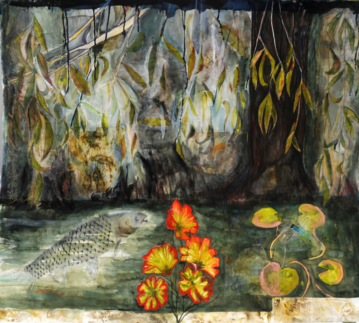 Peinture intitulée "Pond Life" par Marina Marinopoulos, Œuvre d'art originale, Aquarelle