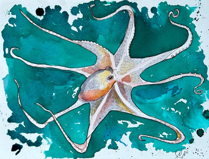 "Octopus" başlıklı Tablo Marina Marinopoulos tarafından, Orijinal sanat, Mürekkep