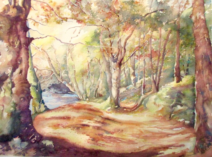 Peinture intitulée "Un petit coin tranq…" par Mireille Martinelli, Œuvre d'art originale, Aquarelle