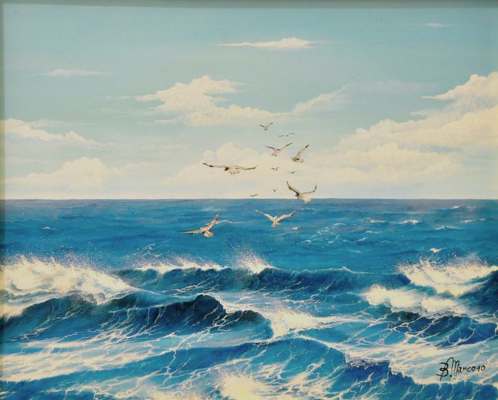 Pittura intitolato "onde-marine-8" da Marco M. Boschetti, Opera d'arte originale, Olio