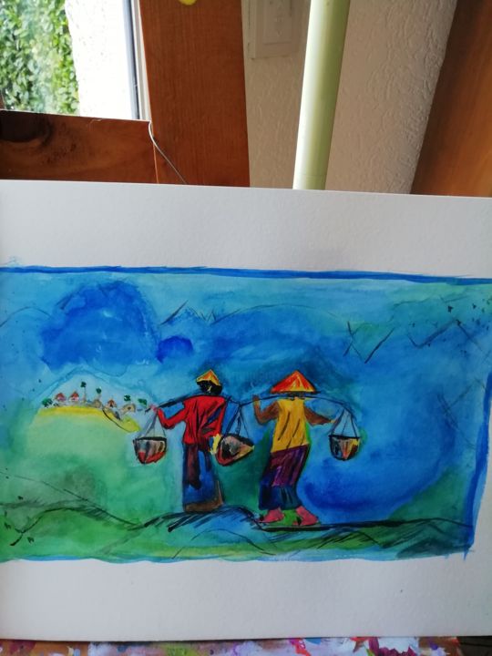 Peinture intitulée "Chine" par Corinne Ruellan, Œuvre d'art originale, Aquarelle