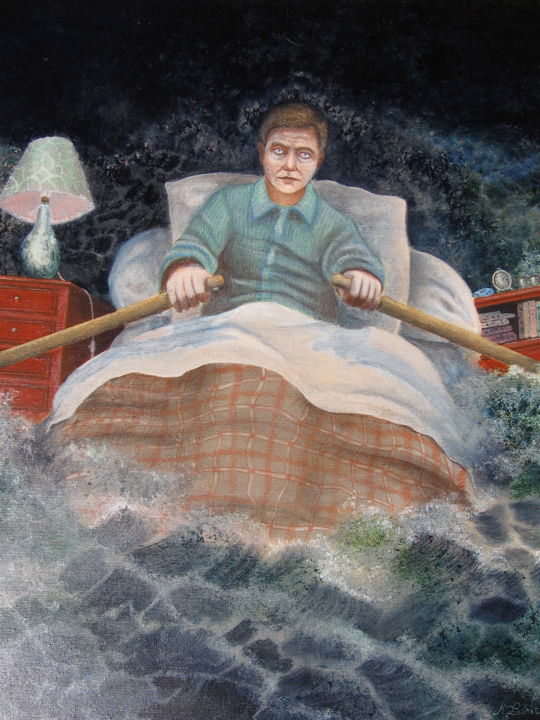 Painting titled "nuit difficile" by Michel Lebret, Original Artwork, Acrylic