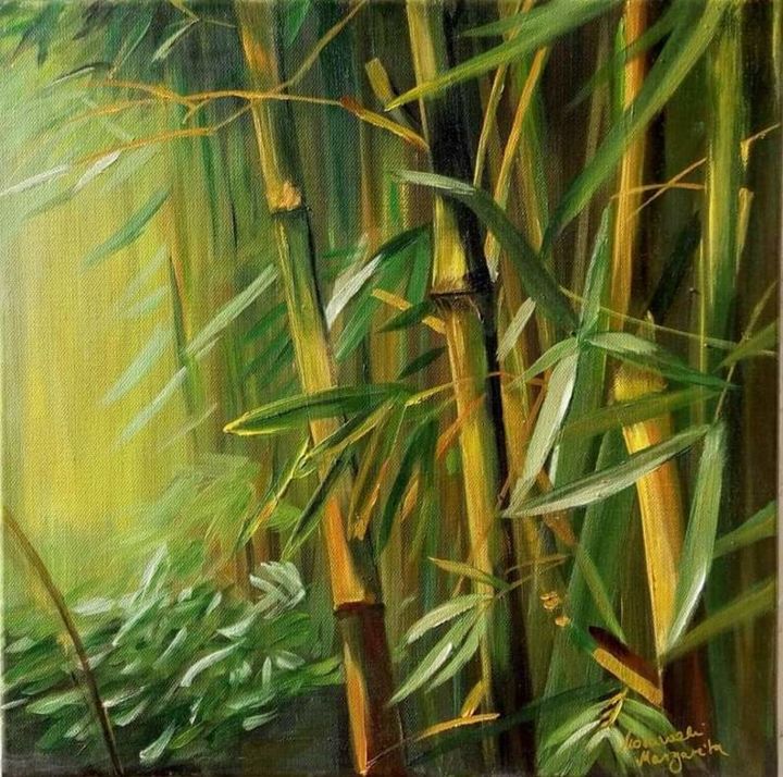 Painting titled "Bamboo forest" by Margaréta Moravszki, Original Artwork, Oil
