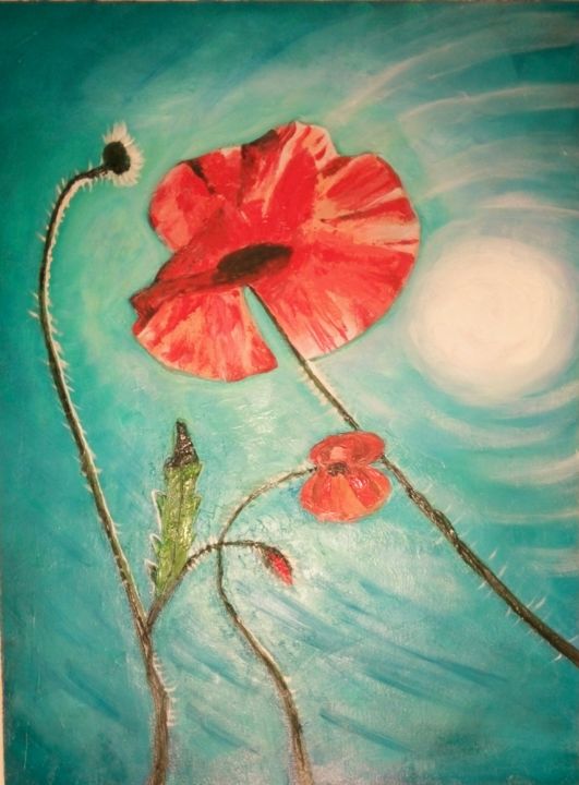 Painting titled "Hot summer poppies" by Margaréta Moravszki, Original Artwork, Oil