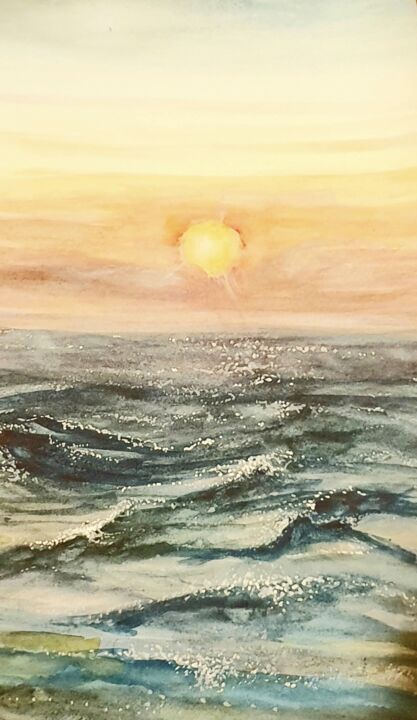 Painting titled "Море" by Mm, Original Artwork, Watercolor