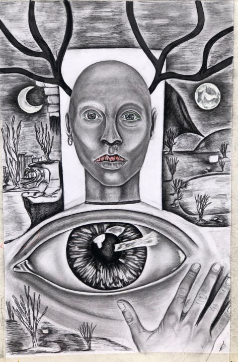 Painting titled "other side" by Mariam Tskhvaradze (Mart), Original Art, Pencil