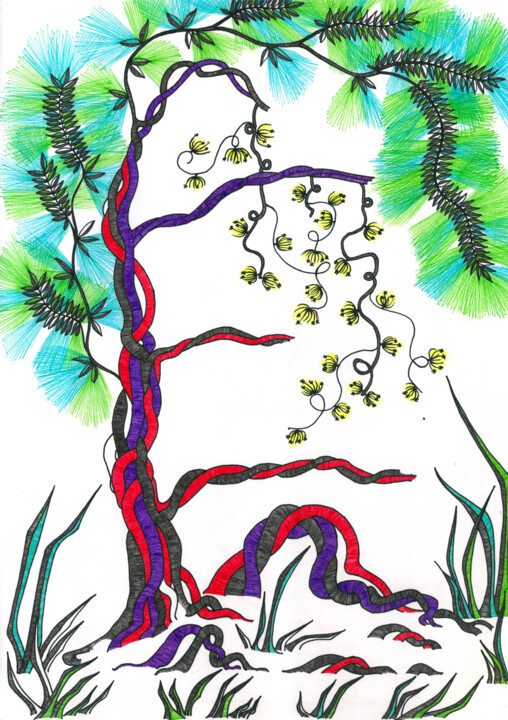 Drawing titled "A vibrant serpentin…" by Mmy Rising Sun, Original Artwork, Marker