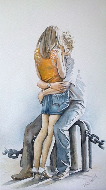 Malerei mit dem Titel "Voluntarily chained" von Modestas Mykolaitis, Original-Kunstwerk, Aquarell