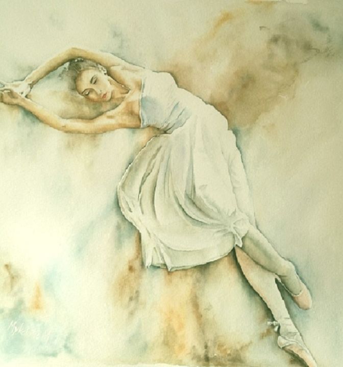 Malerei mit dem Titel "Dream dance" von Modestas Mykolaitis, Original-Kunstwerk, Aquarell