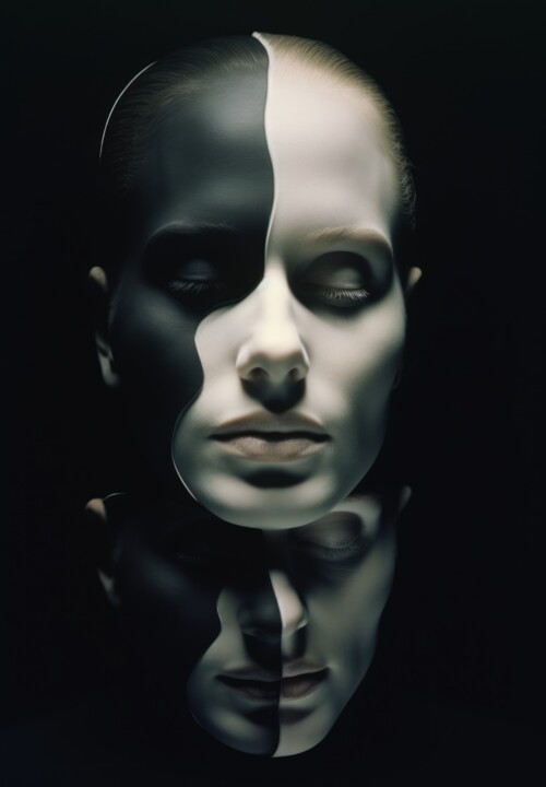 Digitale Kunst mit dem Titel "FACE TO FACE 2" von Moaiart, Original-Kunstwerk, Digitale Malerei