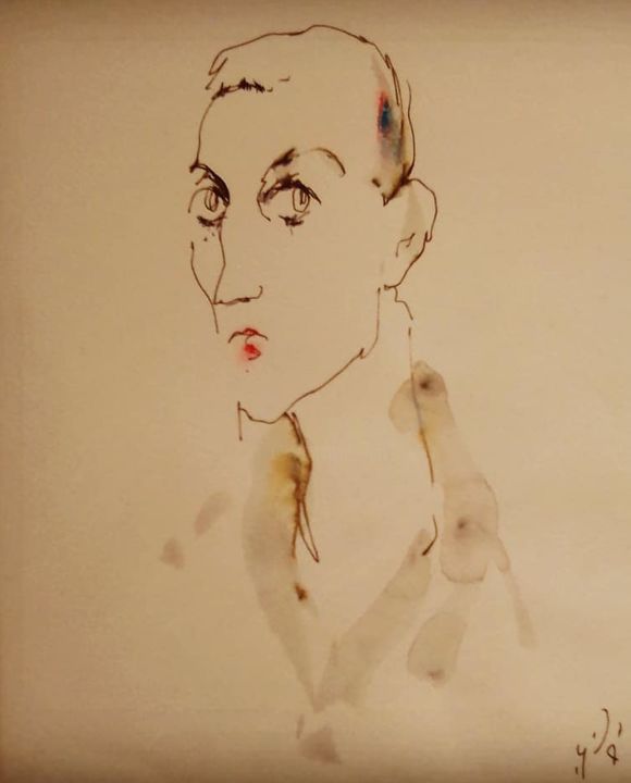 Drawing titled "Homme" by Mohamed Barnat, Original Artwork, Watercolor