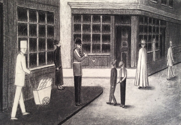 Drawing titled "Story of a Bakery 2" by Chiaki Sakai, Original Artwork, Charcoal