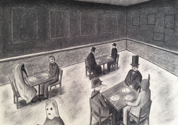 Drawing titled "Story of a Bakery 4" by Chiaki Sakai, Original Artwork, Charcoal