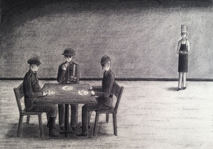 Drawing titled "Story of a Bakery 7" by Chiaki Sakai, Original Artwork, Charcoal