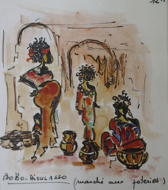 Drawing titled "Car-Burkina-073" by Mockye, Original Artwork, Ink