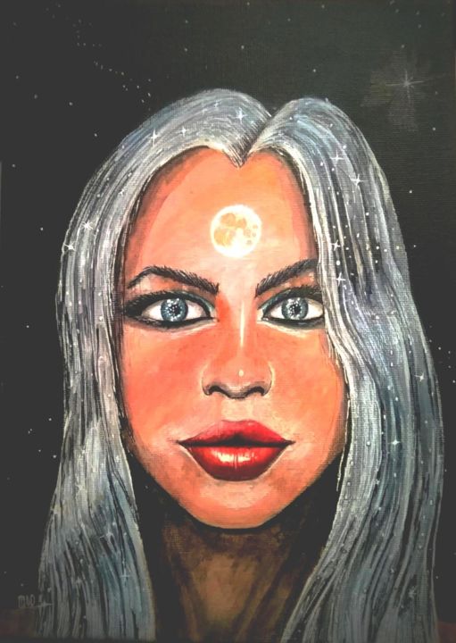 Painting titled "MoonGazer" by Mick Odonnell, Original Art, Acrylic