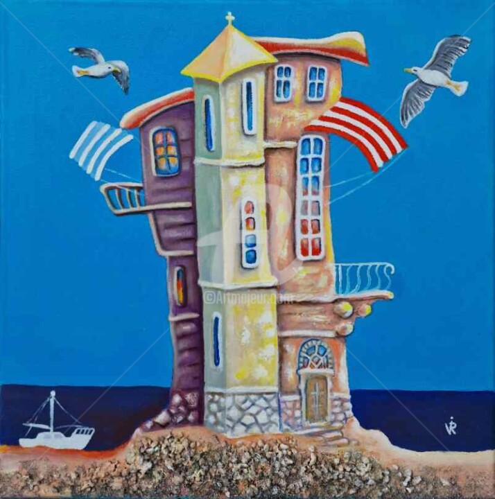 Картина под названием "Dream house 3D effe…" - Modern Art, Подлинное произведение искусства, Масло
