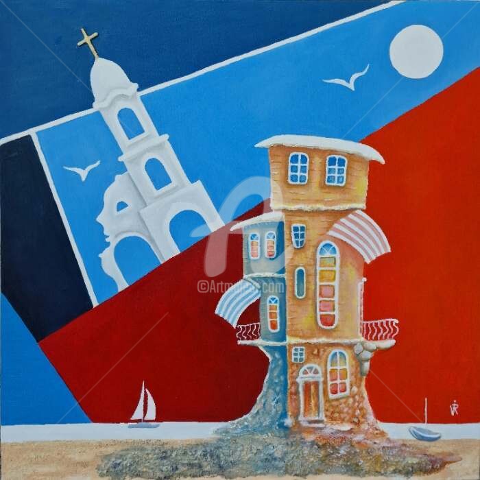 Malarstwo zatytułowany „Dream house and chu…” autorstwa Modern Art, Oryginalna praca, Olej