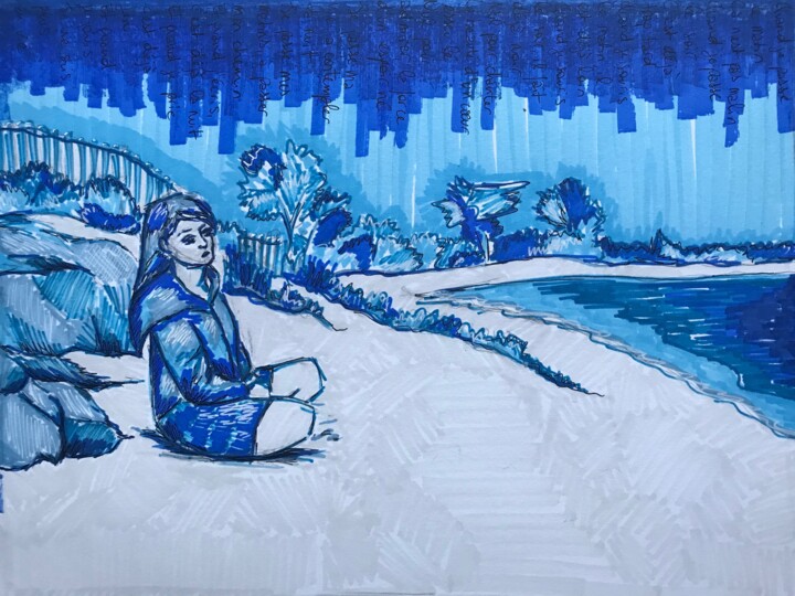 Dessin intitulée "Un matin sur l'île…" par Modka, Œuvre d'art originale, Graphite