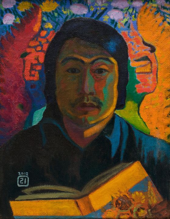 Peinture intitulée "Self-portrait with…" par Moesey Li, Œuvre d'art originale, Huile