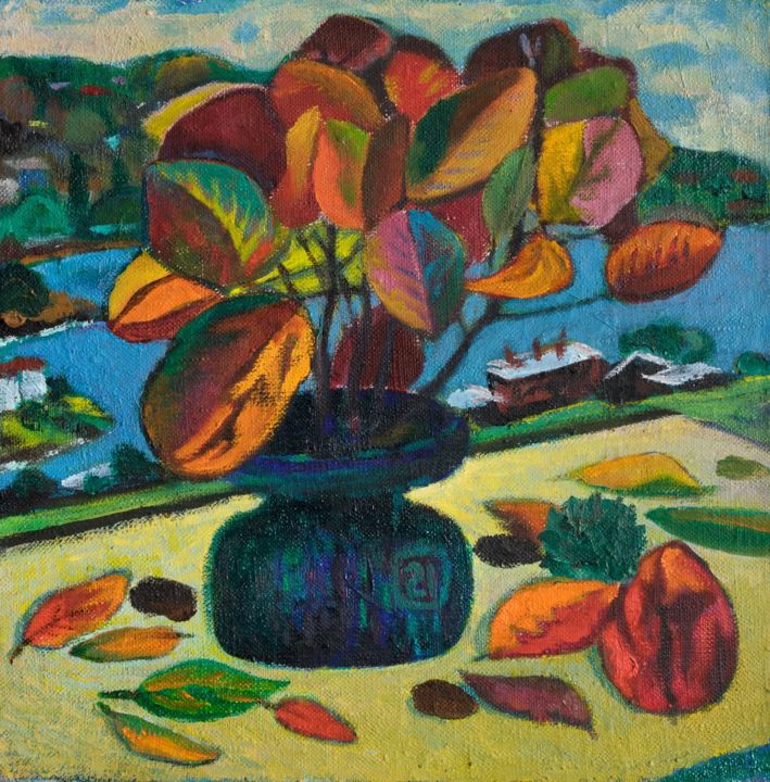 Картина под названием "Autumn leaves" - Moesey Li, Подлинное произведение искусства, Масло