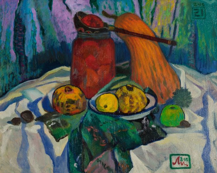 Peinture intitulée "Still life with mar…" par Moesey Li, Œuvre d'art originale, Huile