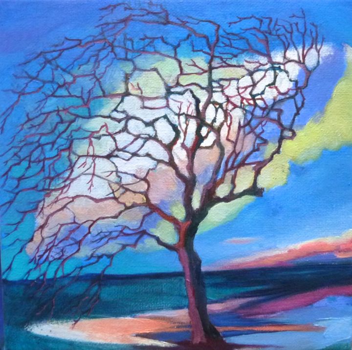 Peinture intitulée "l'arbre nu et le nu…" par Moé Yamakoshi, Œuvre d'art originale, Huile