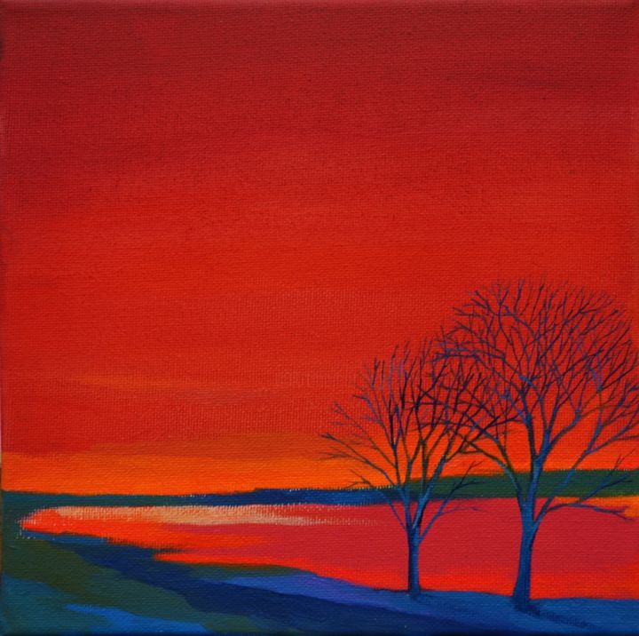 Peinture intitulée "ciel rouge" par Moé Yamakoshi, Œuvre d'art originale, Huile