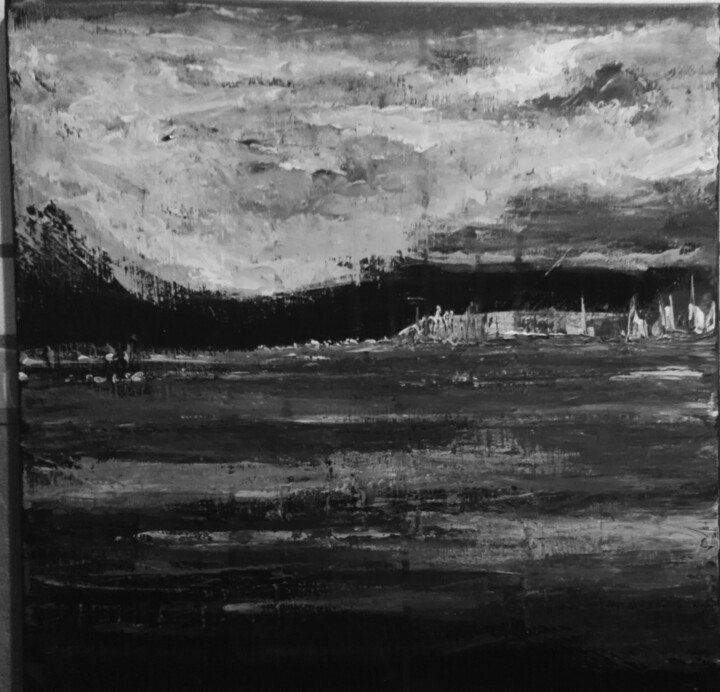 Peinture intitulée "mer-de-nuit.png" par Mof, Œuvre d'art originale, Acrylique
