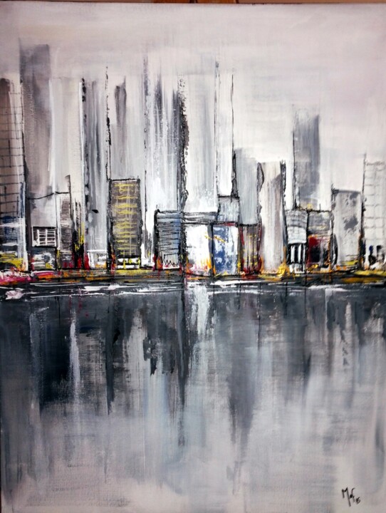 Schilderij getiteld "Abstract City 2" door Mof, Origineel Kunstwerk, Acryl