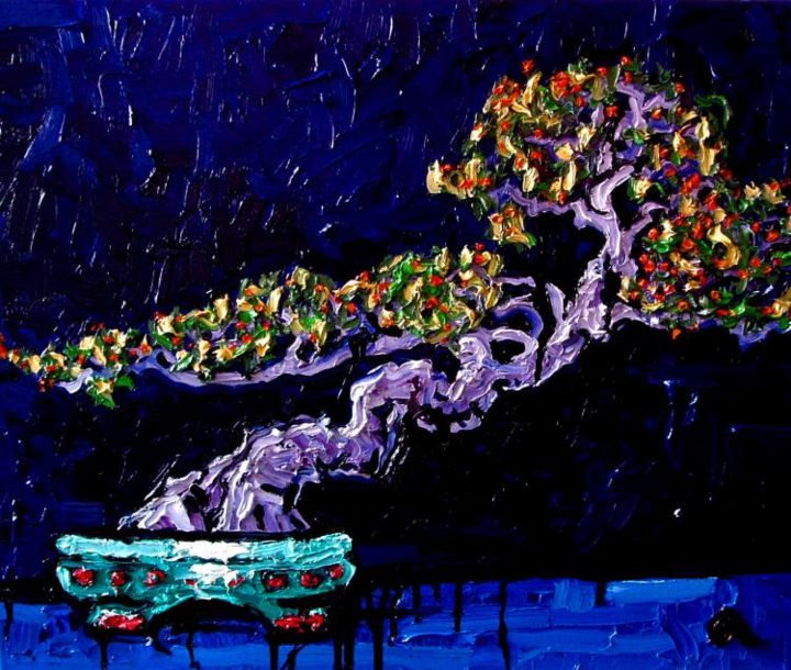 Painting titled "BONSAI IN BLOOM" by Pat Moffatt, Original Artwork