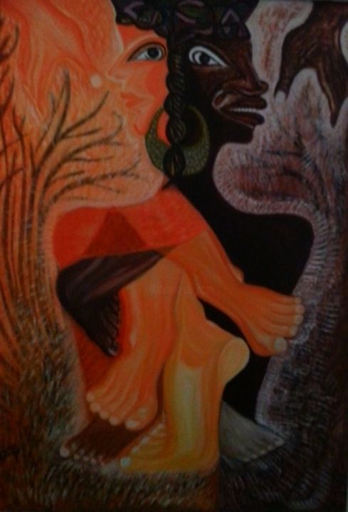 Peinture intitulée "La  Métisse : Femme…" par Friga Arts, Œuvre d'art originale, Acrylique