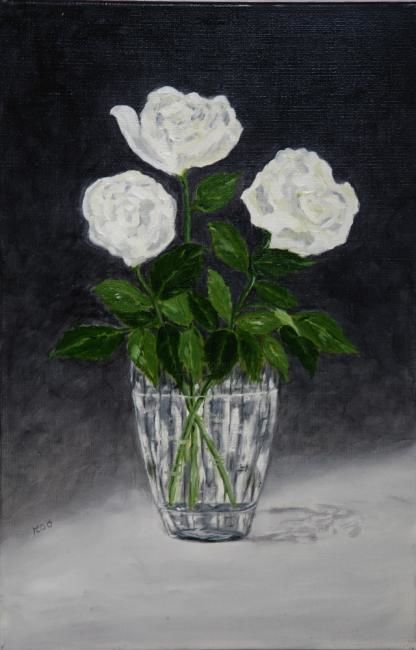Painting titled "Trois roses blanches" by Mog, Original Artwork, Oil