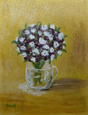 Painting titled "Petit bouquet à l'a…" by Mog, Original Artwork, Oil