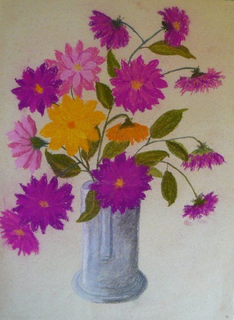 Painting titled "Fleurs" by Mog, Original Artwork, Oil
