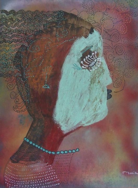 Painting titled "l'africaine" by Monik Guevel, Original Artwork