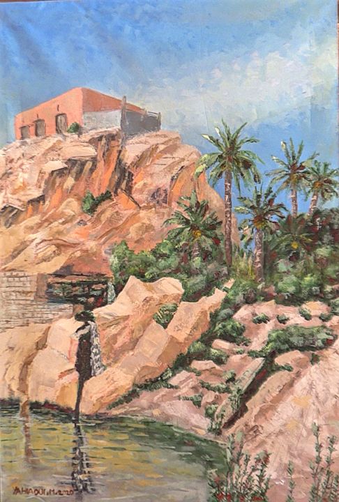 Painting titled "étang de djemel" by Moh Yahia, Original Artwork, Oil